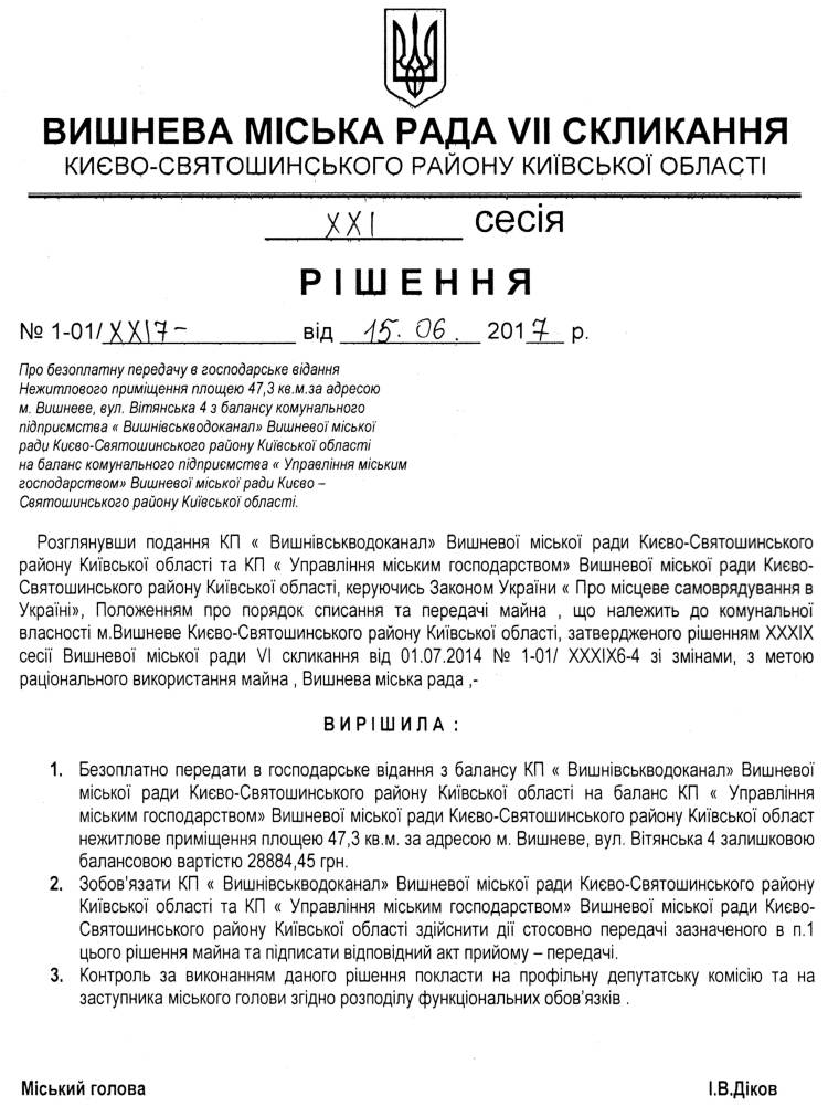 Проекти рішень XXІ сесіЇ VIІ скликання